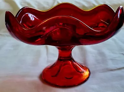 Viking Glass True Ruby Red 6 Petal Compote Pedestal Bowl 6 1/2  No Chips Glows • $15