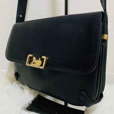 Vintage Old Celine Leather Shoulder Bag Carriage Metal Fittings Black • $308