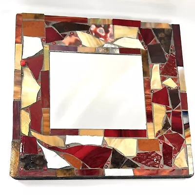 Mosaic Mirror Wall Art 13”x 13 “ Artist Signed Two Fishes Tanya Red  Fall Color • $28