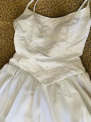 Vintage 14 12 Beaded Wedding Dress A Line Full Princess Spaghetti Strap Lace • $135