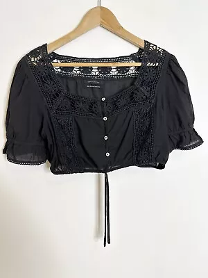 Urban Outfitters Cropped Black Cotton Crochet Short Sleeve Top EUC M • $34