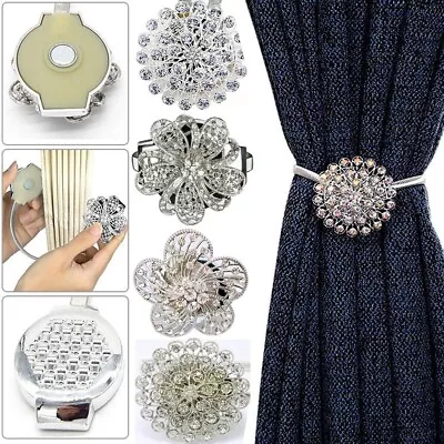 Magnetic Crystal Curtain Tiebacks Hold Backs Tie Backs Diamond Flower Design UK • £9.95