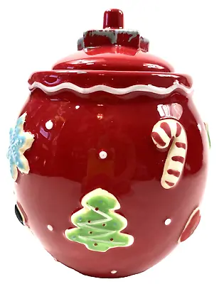 Hallmark Red Ornament Shaped Decorated Ceramic Cookie Jar • $15.98