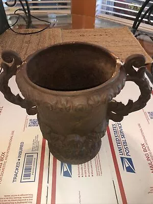 Antique Cast Iron Double Handled Garden Urn  Planter  Acanthus Details Rare HTF • $189.99