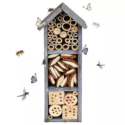 3 Storey Natural Woodside Wooden Insect Bee House Bug Hotel Shelter Garden • £8.99