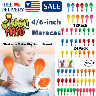 6 Colors Mexican Maracas For Kids Neon Fiesta Party Favors Cinco De Mayo Decor • $24.86