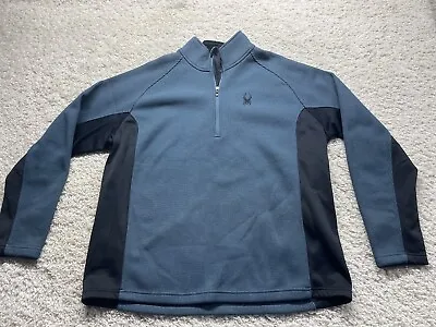 Spyder Mens Sweater Black Blue 2XL XXL 1/4 Zip Fleece Lined Pullover EUC • $30