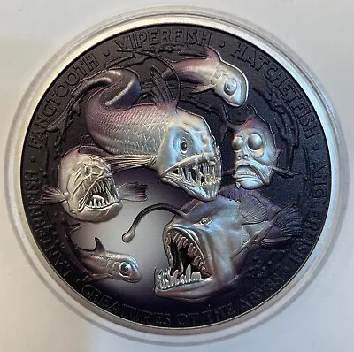 Niue 2024 CREATURES Of ABYSS Deep Sea Fish $10 5 Oz Silver Black Prf—MINTAGE 350 • $349.95