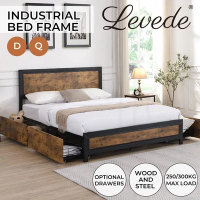 $149.99 • Buy Levede Metal Bed Frame Mattress Base Storage Wooden Double Queen Industrial