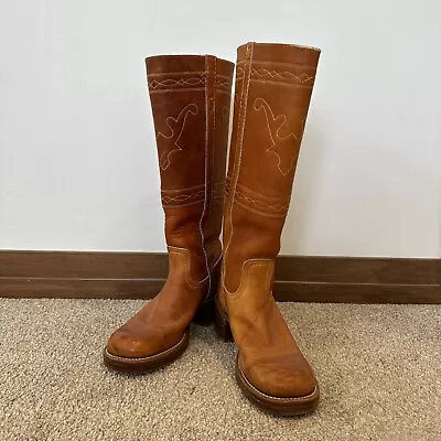 Vintage 70s FRYE Brown Leather Campus Boots Tall Size 6 Black Label • $350