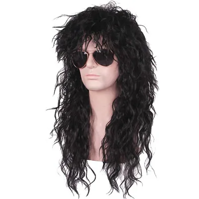 £14.69 • Buy Mens Black Long Curly Wavy Wigs 70s 80s Rock Punk Fancy Dress Cosplay Party Wigs