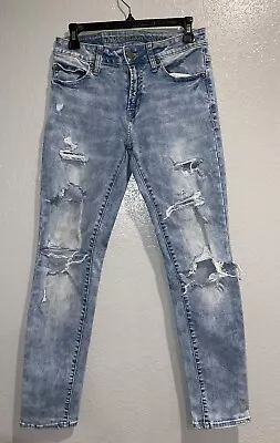 Men’s American Eagle Acid Wash Blue Skinny Stretch Distressed Jeans 29x30 EUC • $18.99