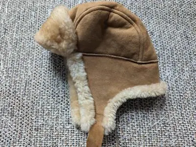 Vintage SHEARLING Wool Sheepskin TRAPPER Hat L Suede Leather PILOT Aviation • $79.95