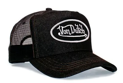 Authentic Vintage Von Dutch Originals Black Denim Truckers Cap Hat Snapback • $35.95
