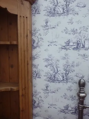 French Blue - Toile De Jouy Wallpaper - Artisan Bleu - Shabby Chic - 670548 • £5.99