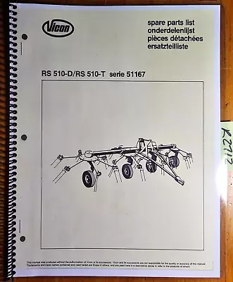 Vicon RS510D RS510T Series 51167 Tedder Parts Manual 70.001.754-12 • $15.99