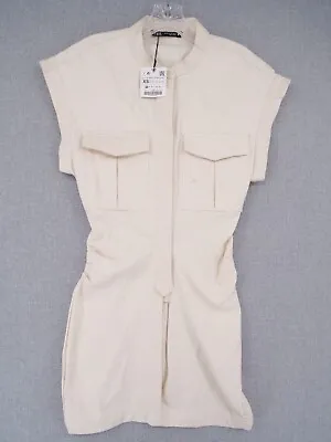 Zara Dress Womens Size XS Extra Small Beige Button Front Dolman Sleeve Pockets • $15