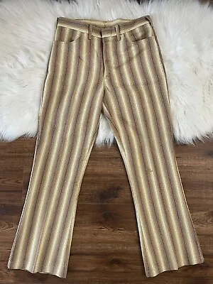 Vintage 60s 70s Mens Pants Disco Hippie Leisure Flare Leg Stripe - Brown Orange • $120