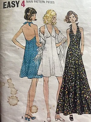 Uncut Vintage 1970's Butterick Short & Maxi Halter Dresses Sewing Pattern • £3.99