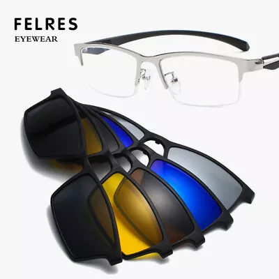 5pcs Clip-on Sunglasses Metal Eyeglass Frame Men Magnetic Polarized Glasses • $17.99