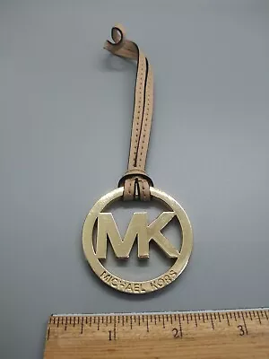 Authentic Michael Kors MK Logo Gold Charm Beige Leather Strap Handbag Fob • $15