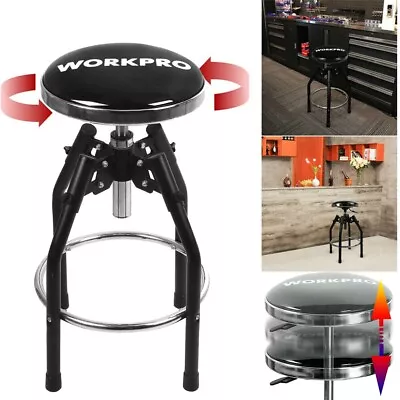 WORKPRO Round Swivel Rolling Hydraulic Chair Black Height Adjustable Bar Stool • $85.99