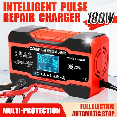 12/24V Automatic Car Battery Charger 10A Smart Fast Charger Pulse Repair AGM/GEL • £18.95