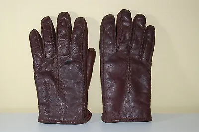 Vintage Brown Leather Gloves Woolen Fleece Lined Made In Phillipines Medium • $5.99