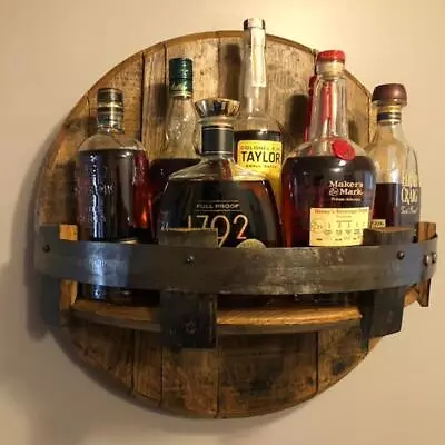 Whiskey Barrel Rack Vintage Wooden Liquor Bottle Display Shelf Kitchen Barware M • $28.99