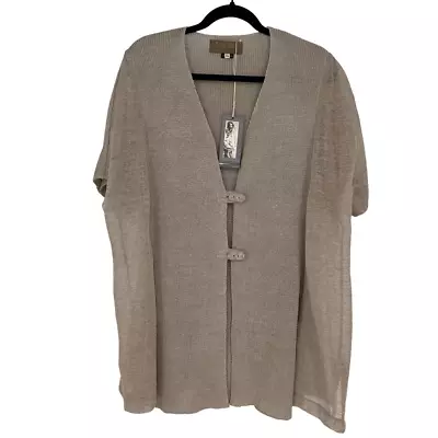 Zuza Bart Linen Oversized Short Sleeve Cardigan XL Coastal Lagenlook Minimalist • £77.08