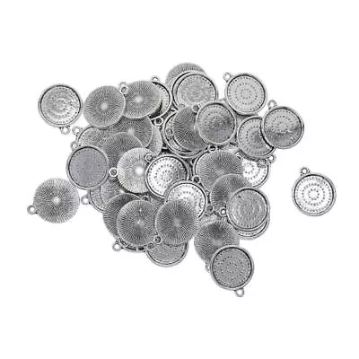 50Pcs Round Pendant Blank Cabochon Base Trays DIY Jewelry Making 16mm Silver • £7.18