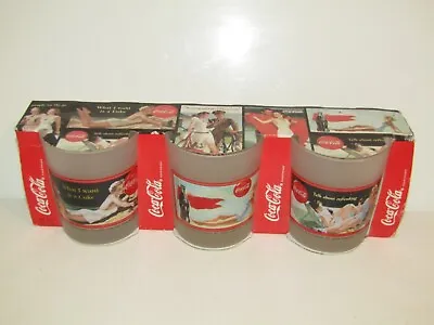 Coca-Cola Glasses Drink Frosted Pin Up Girls Luminarc From France 9 Oz Set Of 3 • £18.99