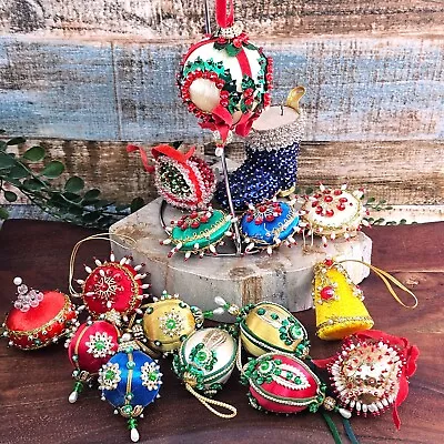 Vintage Push Pin Beaded Christmas Ball Ornaments Sequins Velvet Foil Lot 16 READ • $100.80