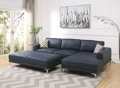 Modern Antique Blue 2pc Sectional L Shaped Metal Legs Chaise Sofa Wide Seating • $1699.99