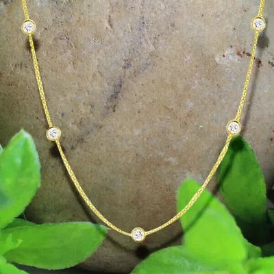 $60 • Buy 2Ct Round Simulated Diamond By The Yard Chain Necklace 14k Yellow Gold Plated