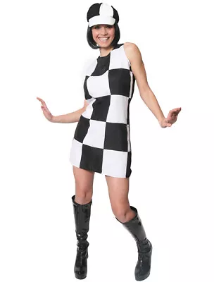 £17.99 • Buy White And Black 60s 70s Party Girl Fancy Dress Costume Ladies Shift Dress & Hat