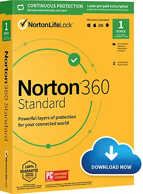 £6.95 • Buy Norton 360 Standard 2023 | 1 PC Device | 1 Year | VPN | UK / EU | Product Key