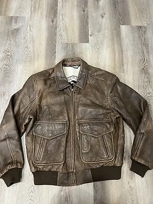Leather Bomber Jacket Vintage Members Only Distressed Voyager  - Men's Size 42 • $125