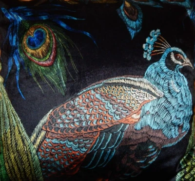 £17.99 • Buy Black & Blue Velvet Peacock Cushion Cover  - New Handmade  19 X 18 Inch