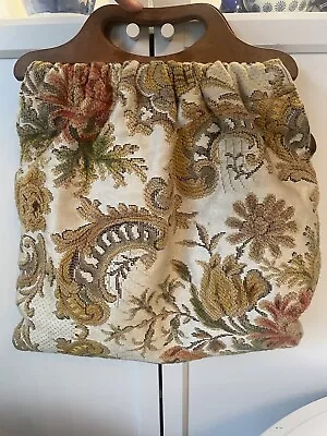 Vintage Tapestry Carpet Crewel Work Floral Tote Bag • £40