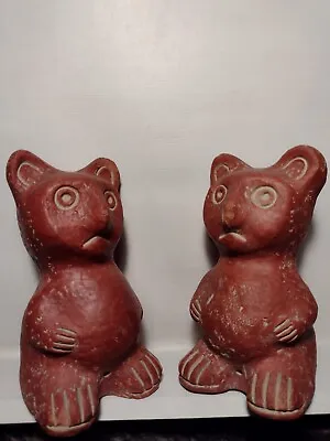 Pair Of Clay Pottery Bear Figurines Oaxaca Mexico • $65.90