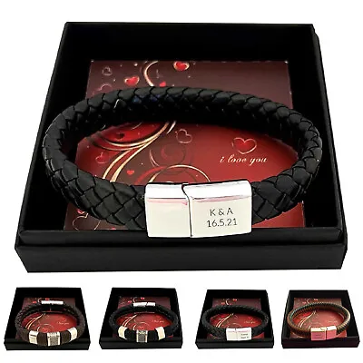 £14.99 • Buy Leather Bracelet With Engraving For Men, Romantic Gift, Valentines, Personalised