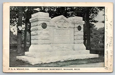 Vintage Postcard MI Monroe Soldiers Monument C1906 Open Back Card  -*5903 • $1.89