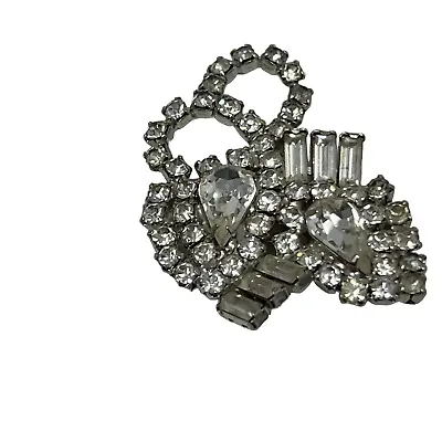 Vintage Rhinestone Brooch Clear Stones Pear Marquise Baguette Silver Tone • $12.99