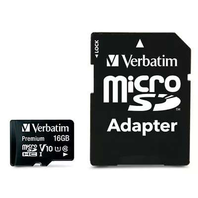 Verbatim 16GB Micro SDHC Media/File Storage Memory Card W/ SD Adaptor Class 10 • $17