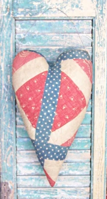 $48 • Buy Primitive Hanging Heart Antique Quilt Americana Decor Red White Blue - HANDMADE