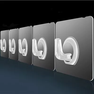 £1.99 • Buy 1-10 Transparent Strong Self Adhesive Door Wall Hangers Hooks Sticky Seamless 