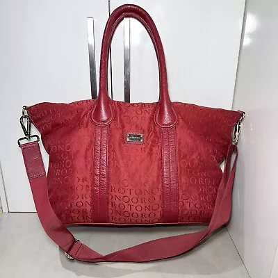 OROTON Stencil Signature Leather + Logo Canvas Tote Handbag Crossbody Bag #30679 • $135