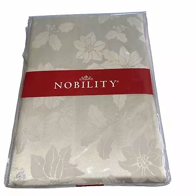 Nobility Holiday Linen Tablecloth Round 90  Poinsettia Ivory Christmas NEW • $19.99