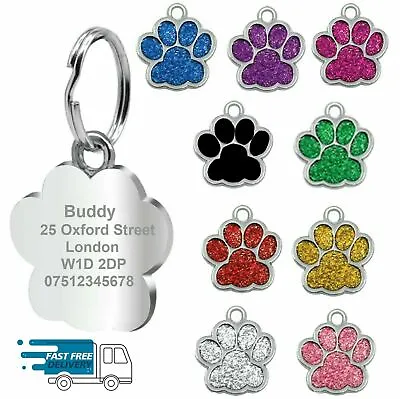 £2.45 • Buy Personalised Pet Tags Engraved Dog Cat Charm Glitter Name Collar Animal ID Neck